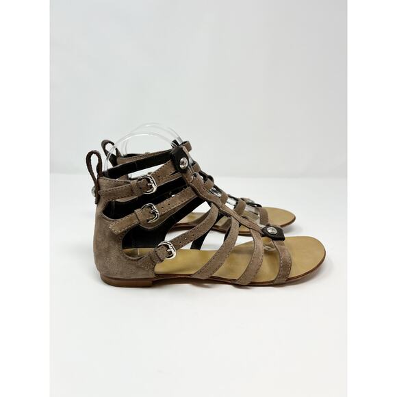 Giuseppe Zanotti Short Ankle Strappy Gladiator Flat Cage Sandals Taupe Tan EU 37 - Picture 3 of 10